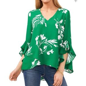 Vince Camino Green Floral flutter sleeve blouse